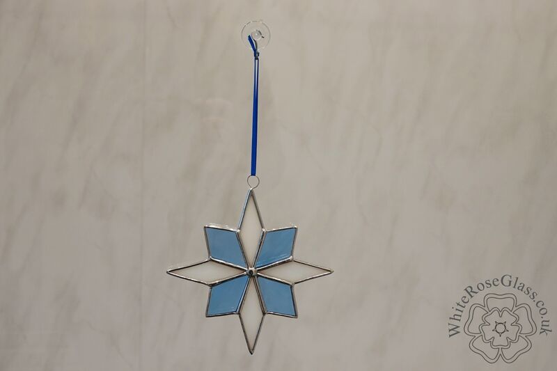 Star Snowflake White + Pale Blue Suncatcher - 8-Point - product image  