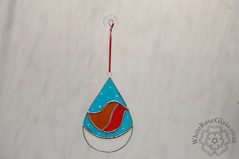 Robin Teardrop Blue Snow Scene Suncatcher - product image  