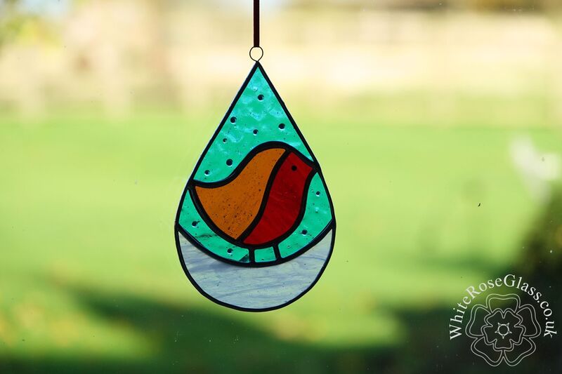 Robin Teardrop Blue Snow Scene Suncatcher - product image  