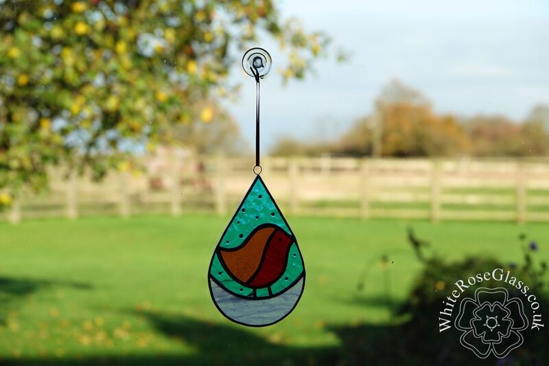 Robin Teardrop Blue Snow Scene Suncatcher - product image  