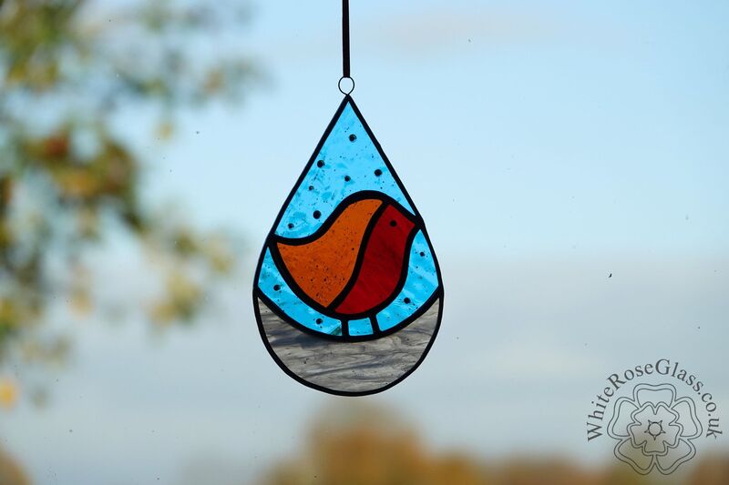 Robin Teardrop Blue Snow Scene Suncatcher - product image  