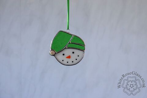 Christmas,Snowman,Head,Green,Suncatcher, Gift, Home Decoration, Christmas, Snowman 