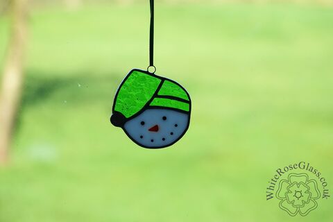 Christmas,Snowman,Head,Green,Suncatcher, Gift, Home Decoration, Christmas, Snowman 