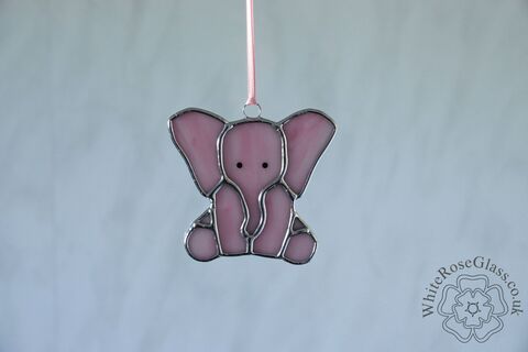 Elephant,-,Sitting,Baby,Pink, Suncatcher, Gift, Home Decoration