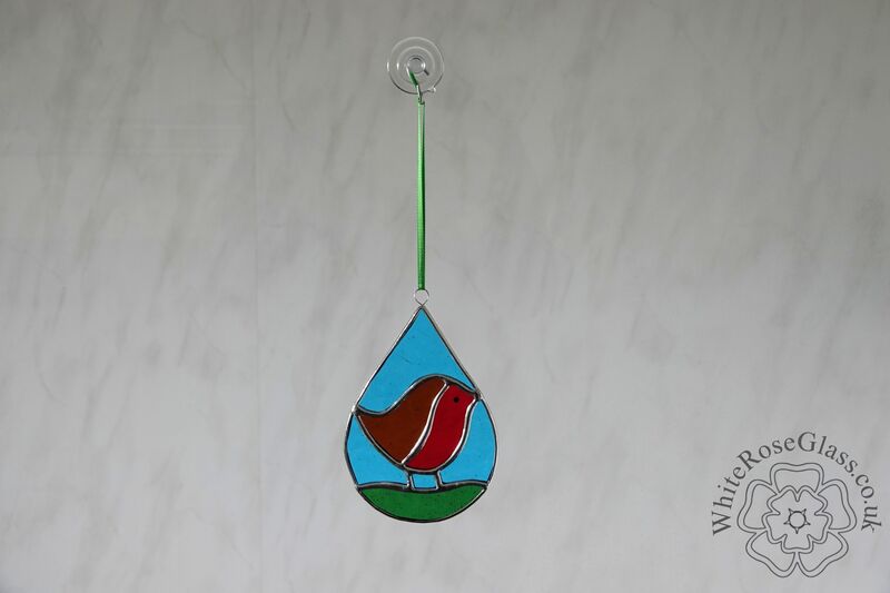 Robin on Grass Teardrop Suncatcher - product image  