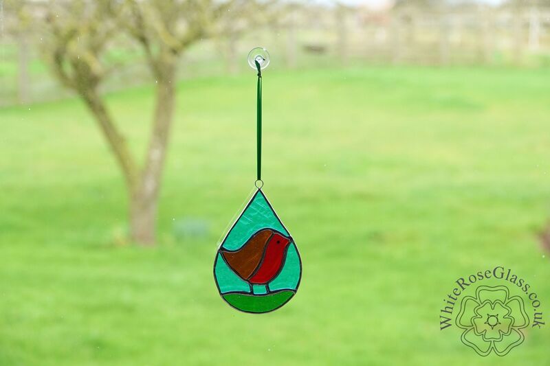 Robin on Grass Teardrop Suncatcher - product image  