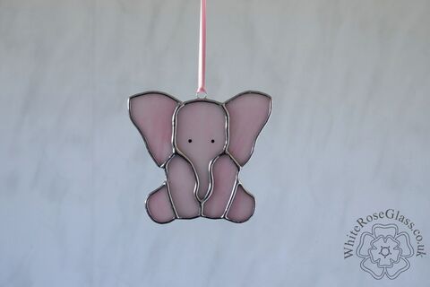 Elephant,-,Sitting,Baby,Pink, Suncatcher, Gift, Home Decoration