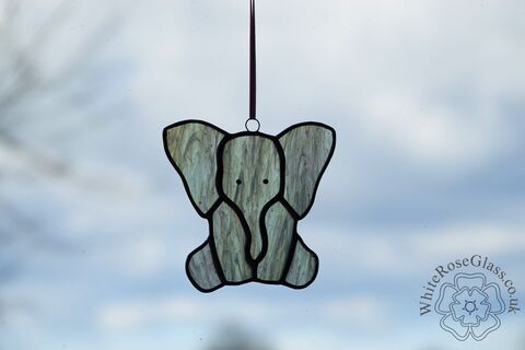 Elephant,-,Sitting,Baby,Pearl,White, Suncatcher, Gift, Home Decoration