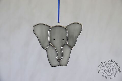 Elephant,-,Standing,Baby,Grey,White, Suncatcher, Gift, Home Decoration