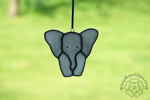 Elephant,-,Standing,Baby,Grey,White, Suncatcher, Gift, Home Decoration