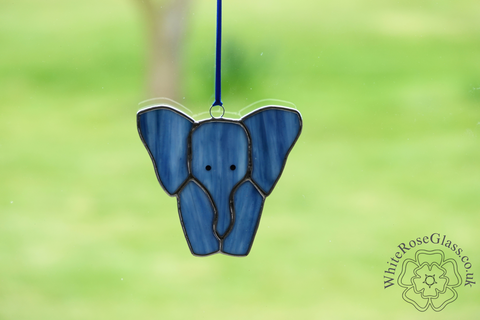 Elephant,-,Standing,Baby,Blue/Grey, Suncatcher, Gift, Home Decoration