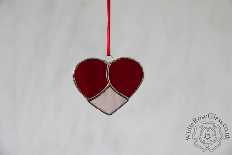 Heart,-,3-Piece,Curved,Red+Pearl,White,Suncatcher, Gift, Home Decoration, Heart