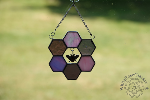 Honeycomb,+,Bee,Pinks,6-Piece,Circle,Suncatcher, Hanger, Gift, Home Decoration, Bee, Honeycomb