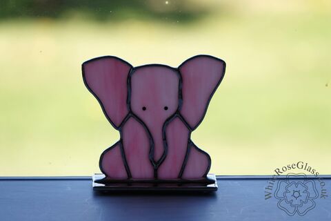 Elephant,Freestanding,-,Sitting,Baby,Pink/White, Suncatcher, Gift, Home Decoration