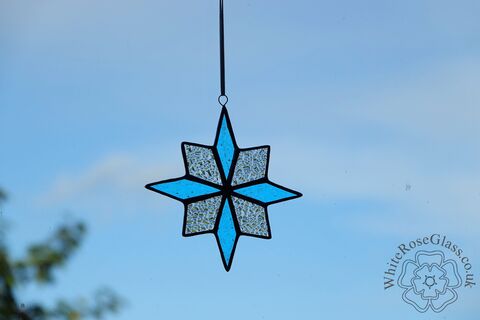 Star,8-Point,Christmas,Light,Blue/Clear,Suncatcher,star, stained glass, gift, decoration, suncatcher, christmas