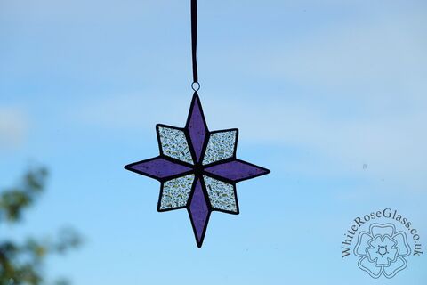 Star,8-Point,Christmas,Purple/Clear,Suncatcher,star, stained glass, gift, decoration, suncatcher, christmas