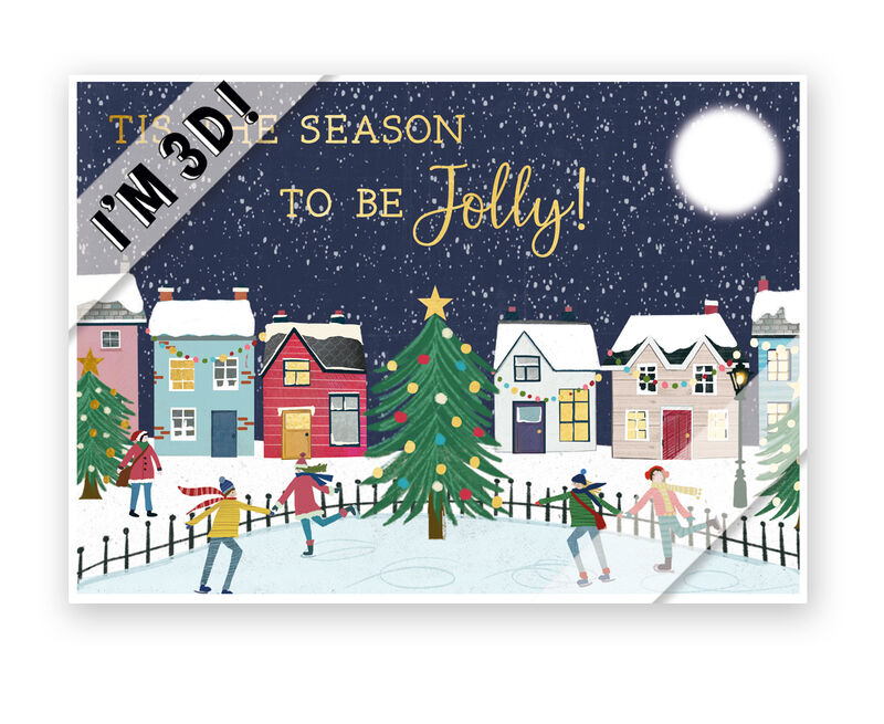 Second Nature 3D Cards (Paper Celebrations) - Santa Flying Over Village - product images  of 