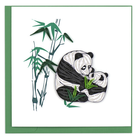 Quilling,Card,-,Two,Pandas,With,Bamboo,Quilling Cards, keepsake, Frame, Hand-Crafted, Gift, embellished, Hand-Finished, Two Pandas With Bamboo