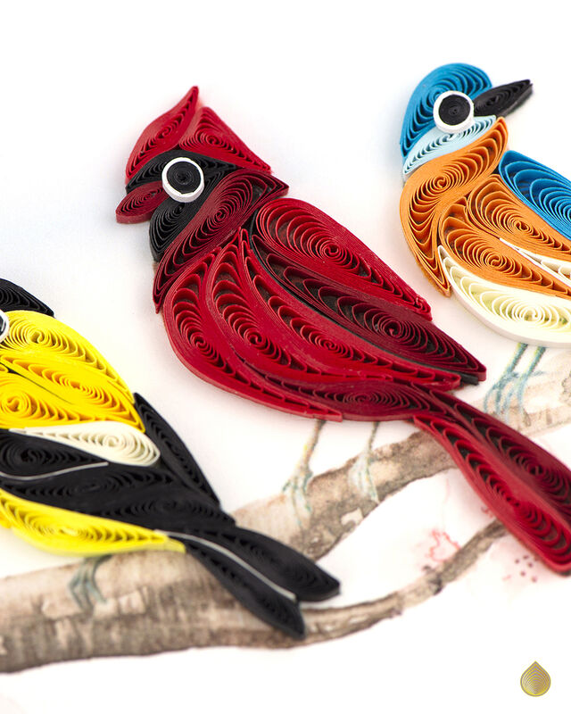 Quilling Card - Five Colourful Perched Songbirds - product images  of 