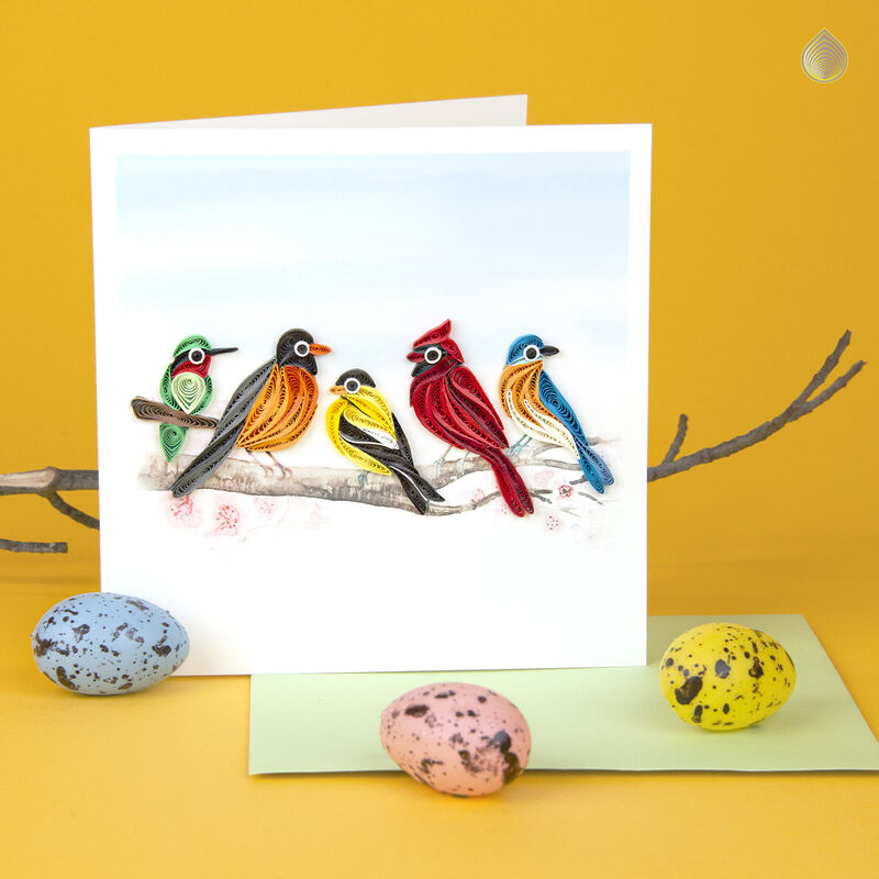 Quilling Card - Five Colourful Perched Songbirds - product images  of 