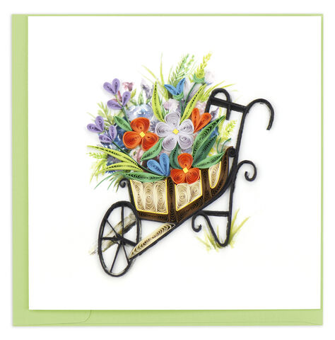Quilling,Card,-,Wheelbarrow,Flowers,Quilling Cards, keepsake, Frame, Hand-Crafted, Gift, embellished, Hand-Finished, Wheelbarrow Flowers