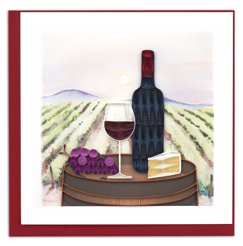 Quilling Card - Red Wine With Cheese & Grapes in a Vineyard - product images  of 