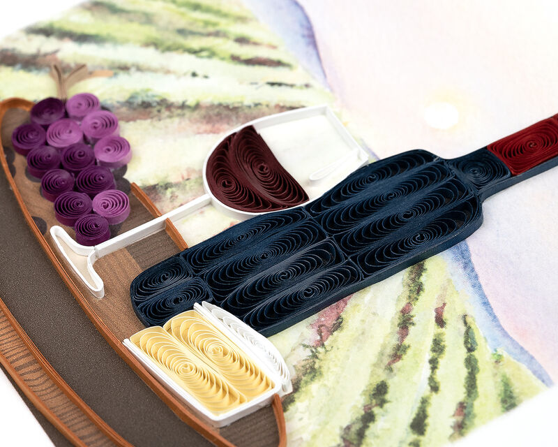 Quilling Card - Red Wine With Cheese & Grapes in a Vineyard - product images  of 