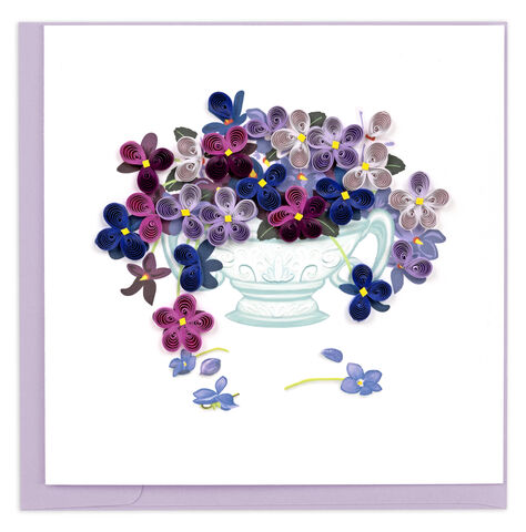 Quilling,Card,-,Violet,Flower,Bouquet,In,Vase,Quilling Cards, keepsake, Frame, Hand-Crafted, Gift, embellished, Hand-Finished, Violet Flower Bouquet In Vase