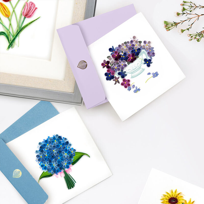 Quilling Card - Violet Flower Bouquet In Vase - product images  of 