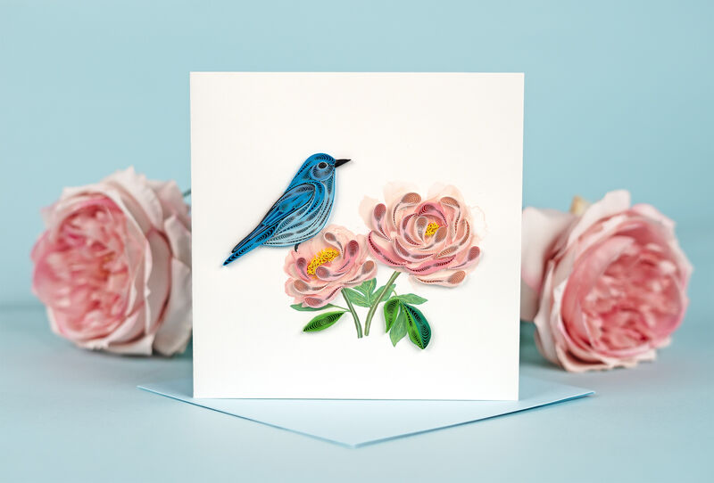 Quilling Card - Bluebird And Pink Peonies - product images  of 