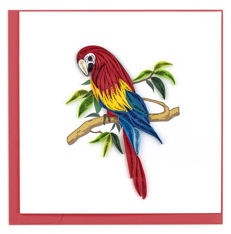 Quilling,Card,-,Bright,Parrot,On,Branch,Quilling Cards, keepsake, Frame, Hand-Crafted, Gift, embellished, Hand-Finished, Bright Parrot On Branch