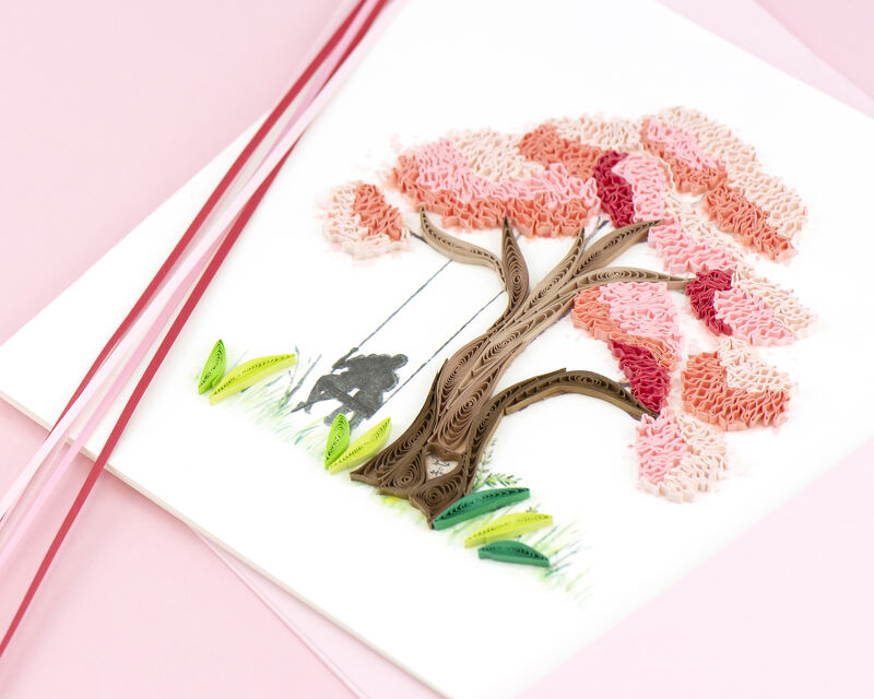 Quilling Card - Couple On Swing Beneath Cherry Blossom Tree - product images  of 