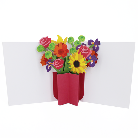 2toTango,-,Bouquet:,Iris,Rose,&,Gerbera,Red,Vase,Pop Ups, Pop up greeting card, Pop up, 2toTango, Bouquet, Spring Red Vase, Flowers. Rose, Iris