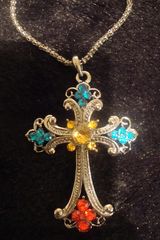 Vintage,Rhinestone,Cross,Pendant,Chain, Pendant, Cross, Rhinestone