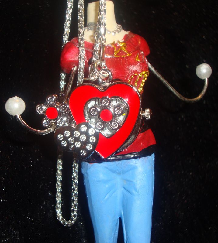 Red Crystal Double Heart Necklace Watch - product images  of 