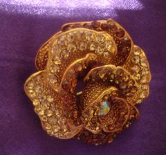 Golden,Brown,Rhinestone,Diamante,flower,brooch,pin,Brooch, Flower, Rhinestone