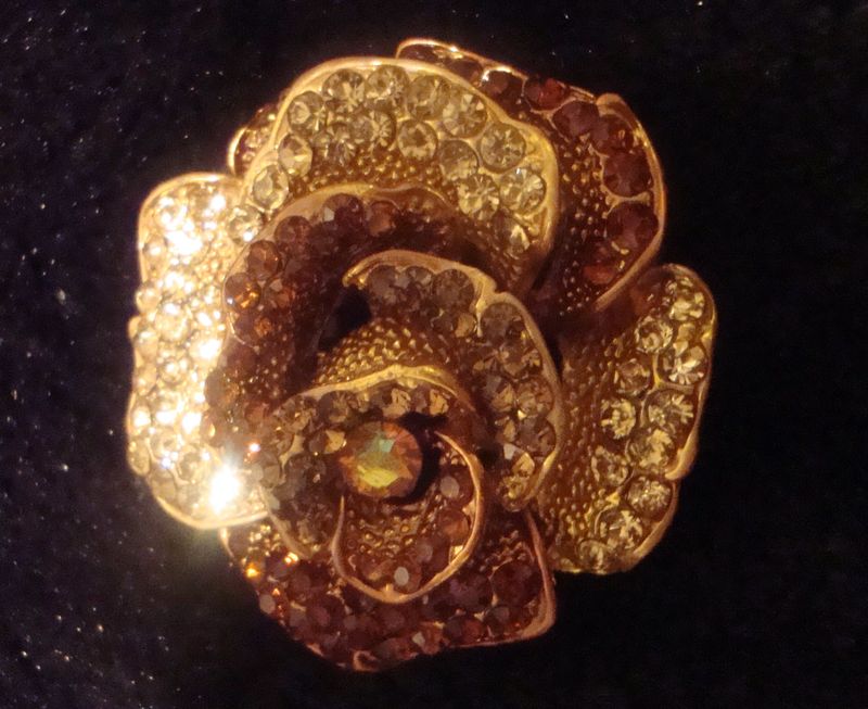 Golden Brown Rhinestone Diamante flower brooch pin - product images  of 