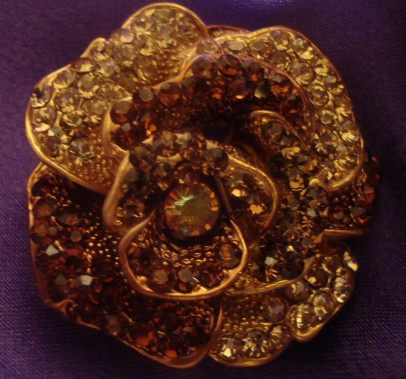 Golden Brown Rhinestone Diamante flower brooch pin - product images  of 