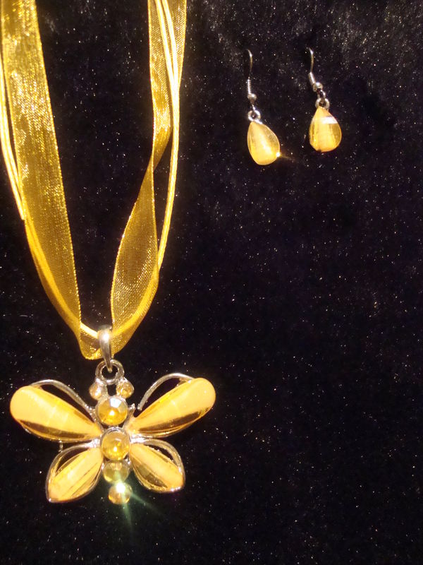 YELLOW & SILVER Butterfly Necklace & Earring Set - product images  of 