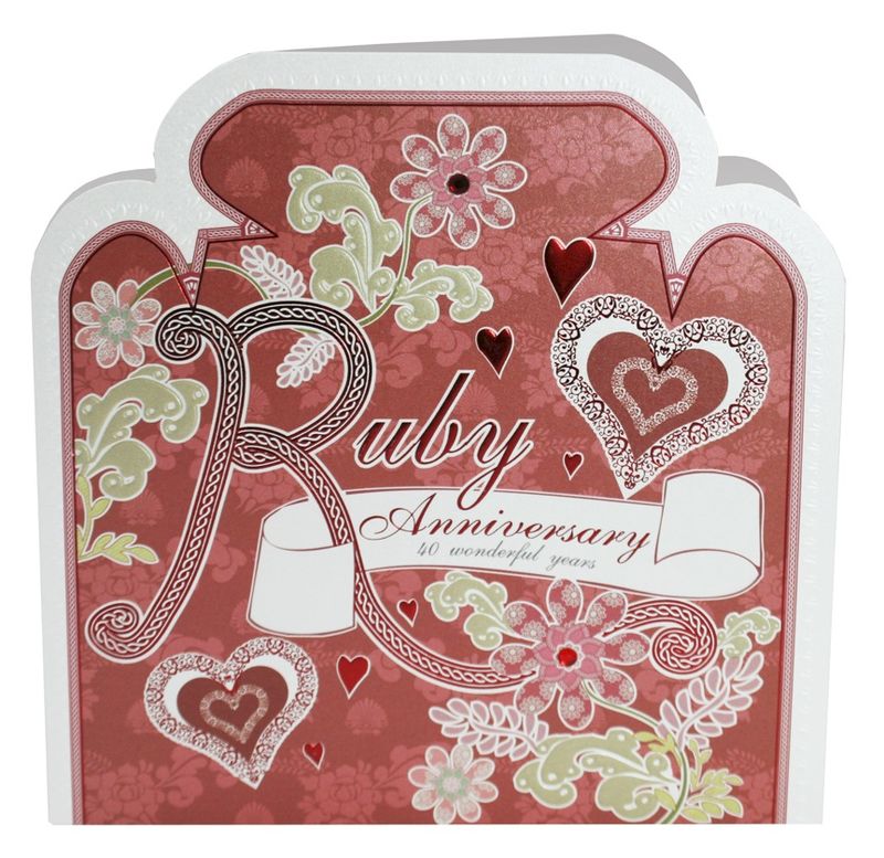 Hand Finished Ruby Wedding Anniversary Card - Karenza Paperie