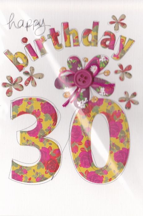 Hand Finished 30th Birthday Card - Karenza Paperie