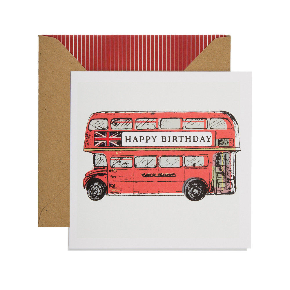 Hand Printed Birthday Bus Birthday Card Karenza Paperie