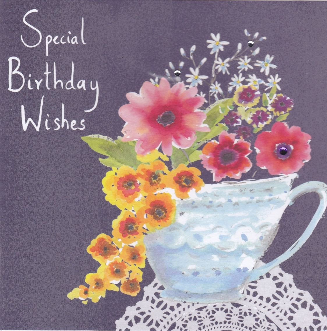 flowers and teacup special birthday wishes birthday card
