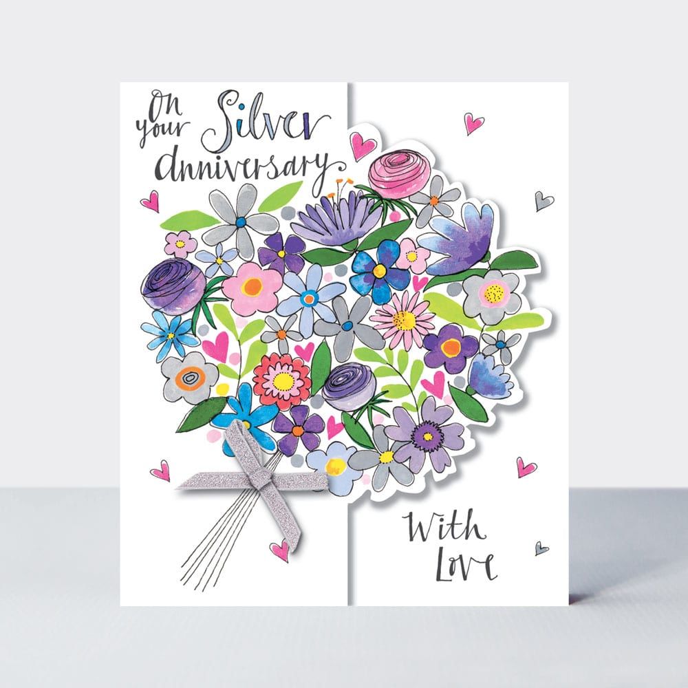 Floral Bouquet On Your Silver Anniversary Card Karenza Paperie
