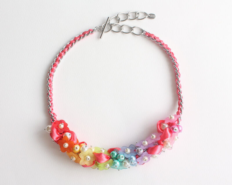 Rainbow Flower Cluster Necklace and Earrings Set - product images  of 