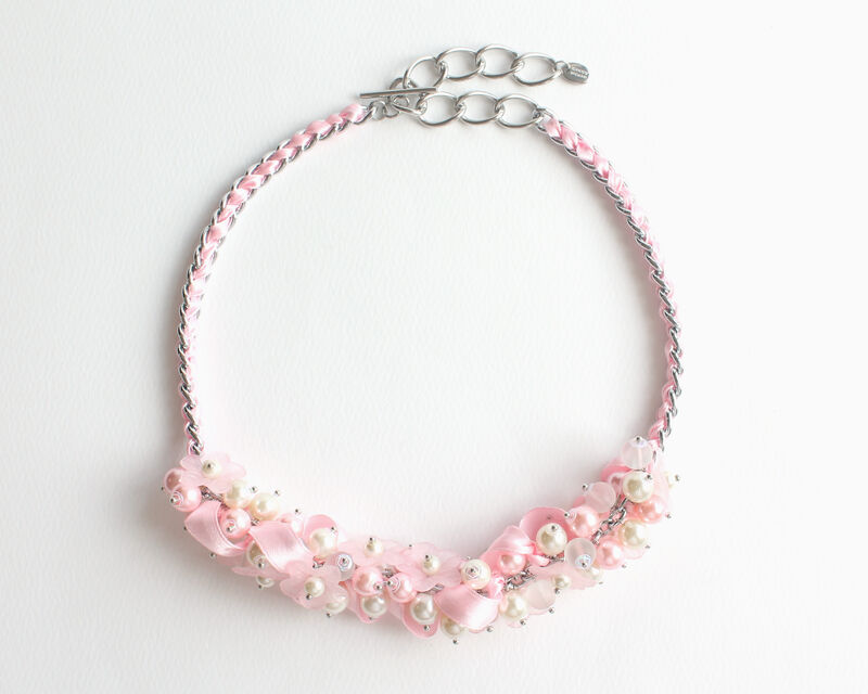 Baby Pink Flower Cluster Necklace and Earrings Set - product images  of 