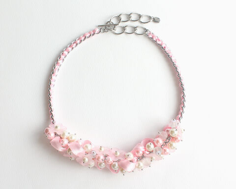 Baby Pink Flower Cluster Necklace and Earrings Set - product images  of 