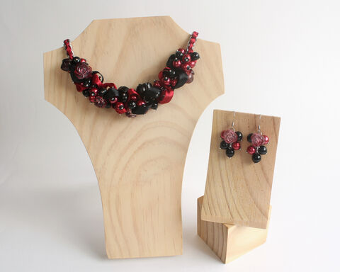 Black Red Rose Cluster Necklace and Earrings - product images  of 