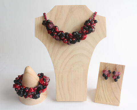 Black Red Rose Cluster Bracelet Earrings Set - product images  of 
