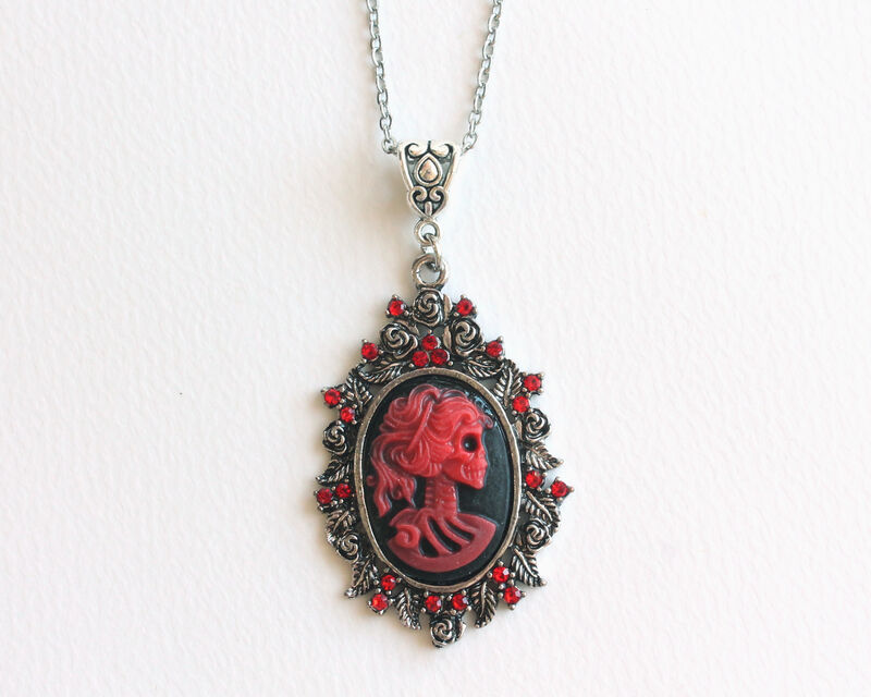 Skeleton Cameo Necklace with Red Rhinestones - product images  of 